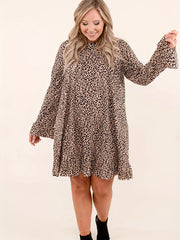  Leopard Print Ruffle Trim Flounce Sleeve Dress