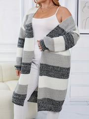  Colorblock Long Sleeve Open Front Cardigan