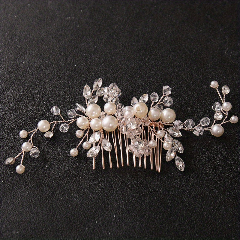 Faux Pearl Bridal Hair Comb Crystal Head Jewelry