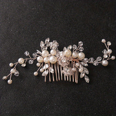 Faux Pearl Bridal Hair Comb Crystal Head Jewelry
