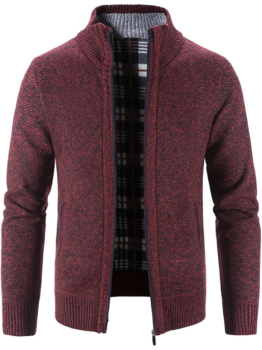 Men's Warm Stand Collar Fleece Jacket Semi-Formal Solid Zip Up Cardigan