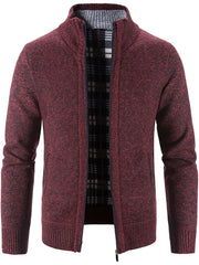 Men's Warm Stand Collar Fleece Jacket Semi-Formal Solid Zip Up Cardigan