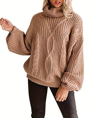  Casual Solid Lantern Sleeve Pullover Sweater