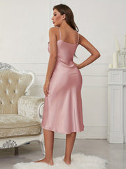 Satin Slip Nightdress V Neck Spaghetti Strap Sleep Dress
