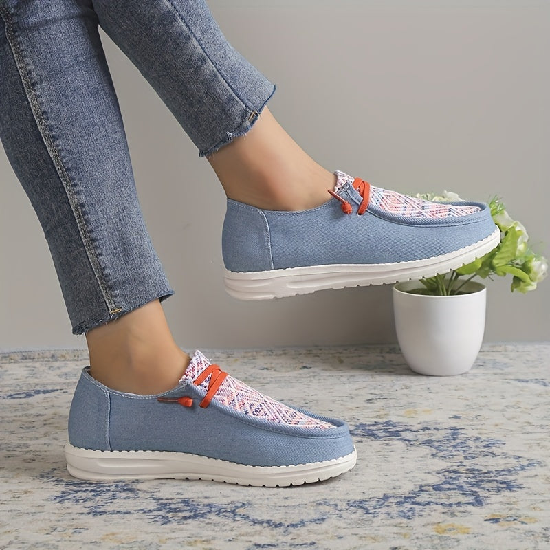 Women's Lace Up Flat Loafers Geometric Pattern Anti skid