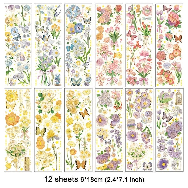 20pcs 'Dazzling Flowers' Waterproof Stickers Scrapbooking Journaling Planner
