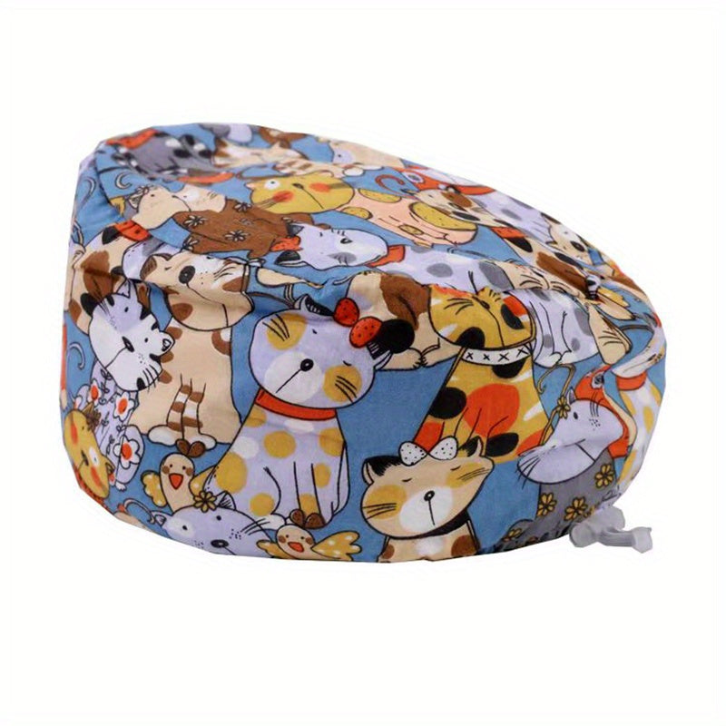 Cartoon Print Work Cap For Men & Women Adjustable Nurse Cap
