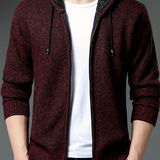 Sherpa Lined Knitted Cardigan Men's Hooded Jacket Long Sleeve Hoodies