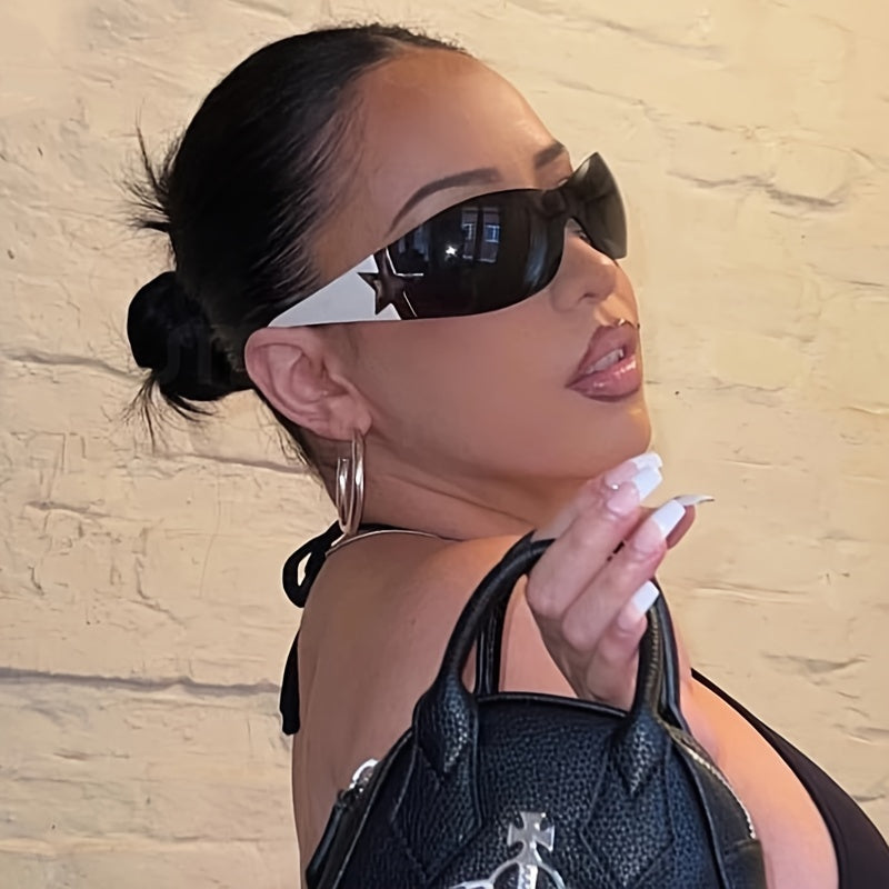 Rimless Punk Sunglasses UV400 Y2K Star Wrap Around Sports Eyewear