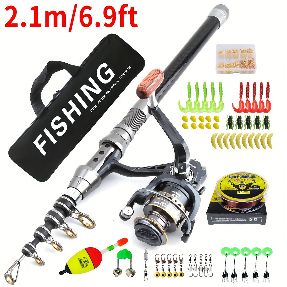 Telescopic Fishing Rod and Reel Combo, 1.8-3m Rod with 5.2:1 Gear Ratio Reel