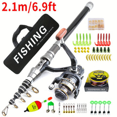 Telescopic Fishing Rod and Reel Combo, 1.8-3m Rod with 5.2:1 Gear Ratio Reel