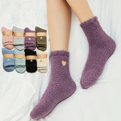 8 Pairs Heart Embroidery Fuzzy Socks Women's Stockings