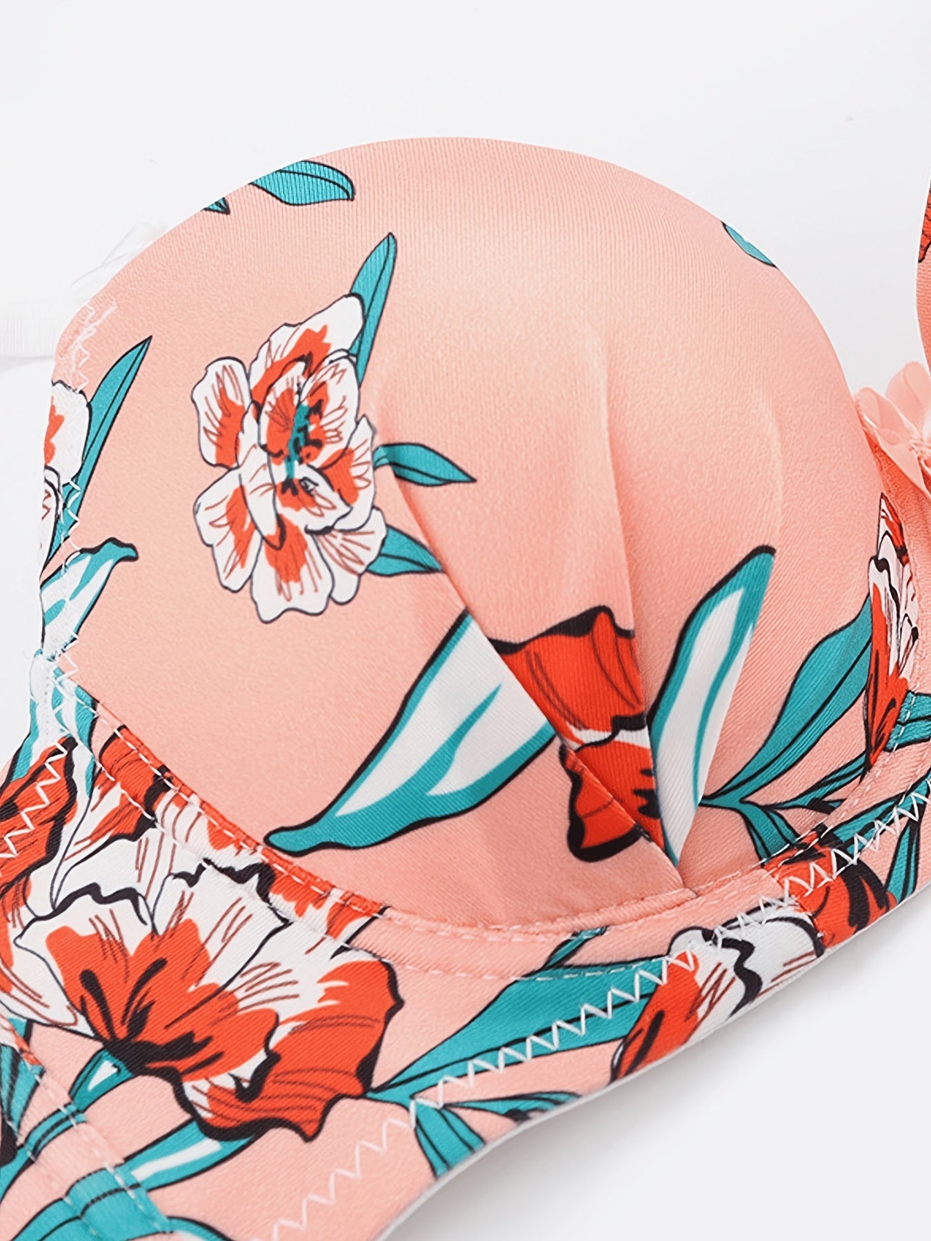 Flower Print Anti-Light Lingerie Set Push Up Bra & Bikini Panties