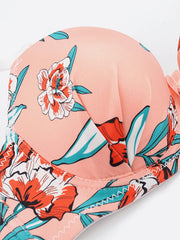 Flower Print Anti-Light Lingerie Set Push Up Bra & Bikini Panties