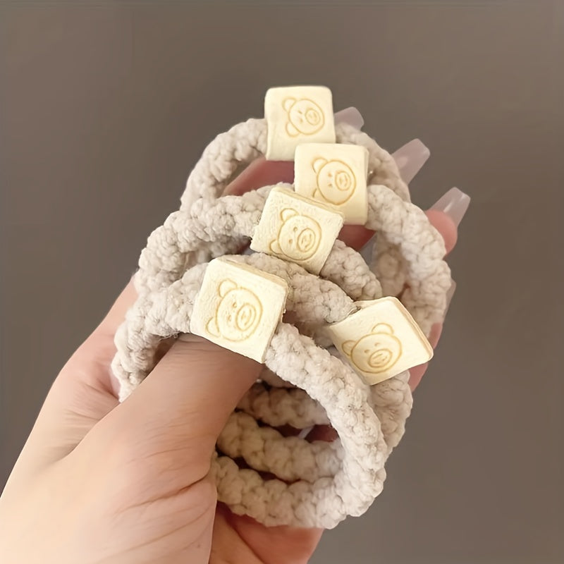 5pcs Bear Elastic Head Rope Thickened Hair Ring For Girls