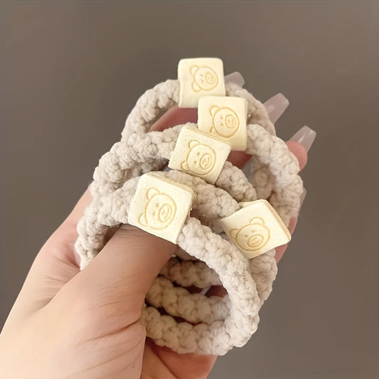 5pcs Bear Elastic Head Rope Thickened Hair Ring For Girls