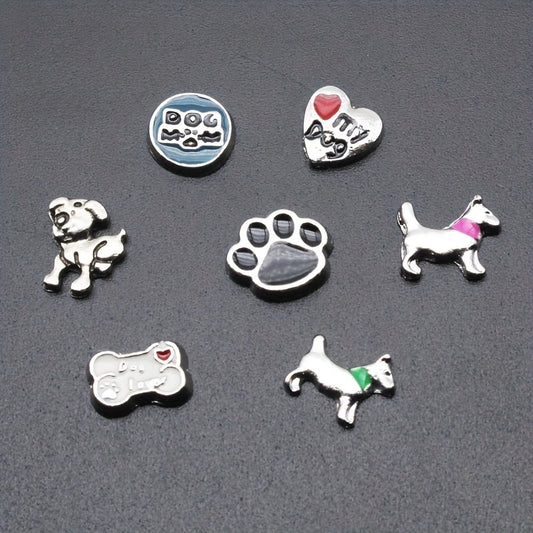 Pet Photo Frame Glass Charm I Love Dogs Dog Paw Bone Floating Animal 10 Pack
