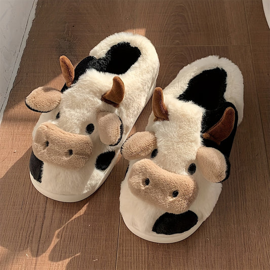 Funny Cartoon Cow Slippers Plush Lined Platform Slides