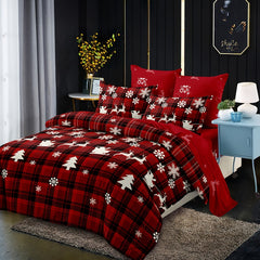 Christmas Themed Duvet Cover Set Checkered Elk Snowflake Print Soft & Breathable