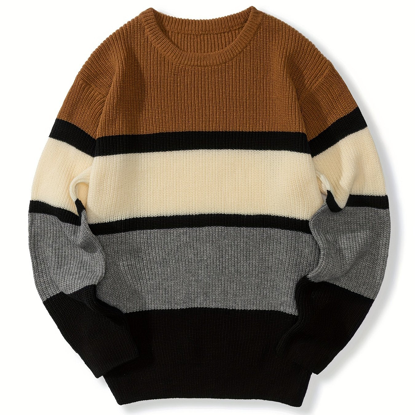Men's Knitted Block Sweater Casual Crew Neck Pullover