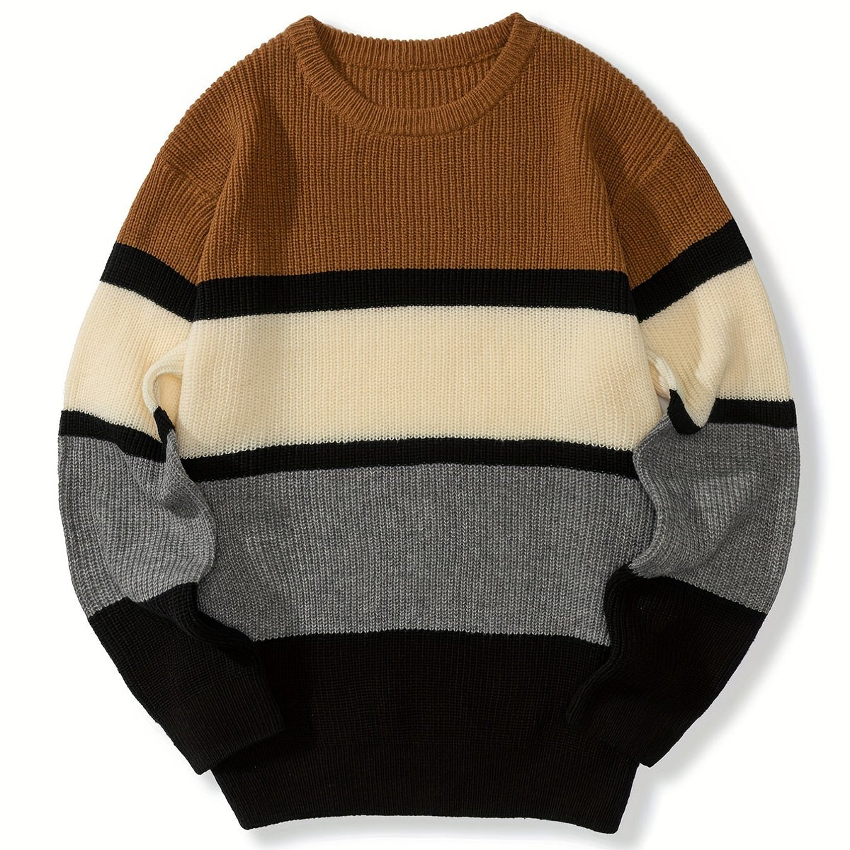 Men's Knitted Block Sweater Casual Crew Neck Pullover