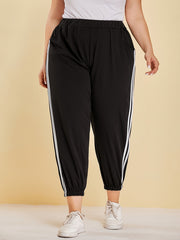 Women's Plus Size 2 Stripes Loose Fit Cuffed Ankle Casual Pants