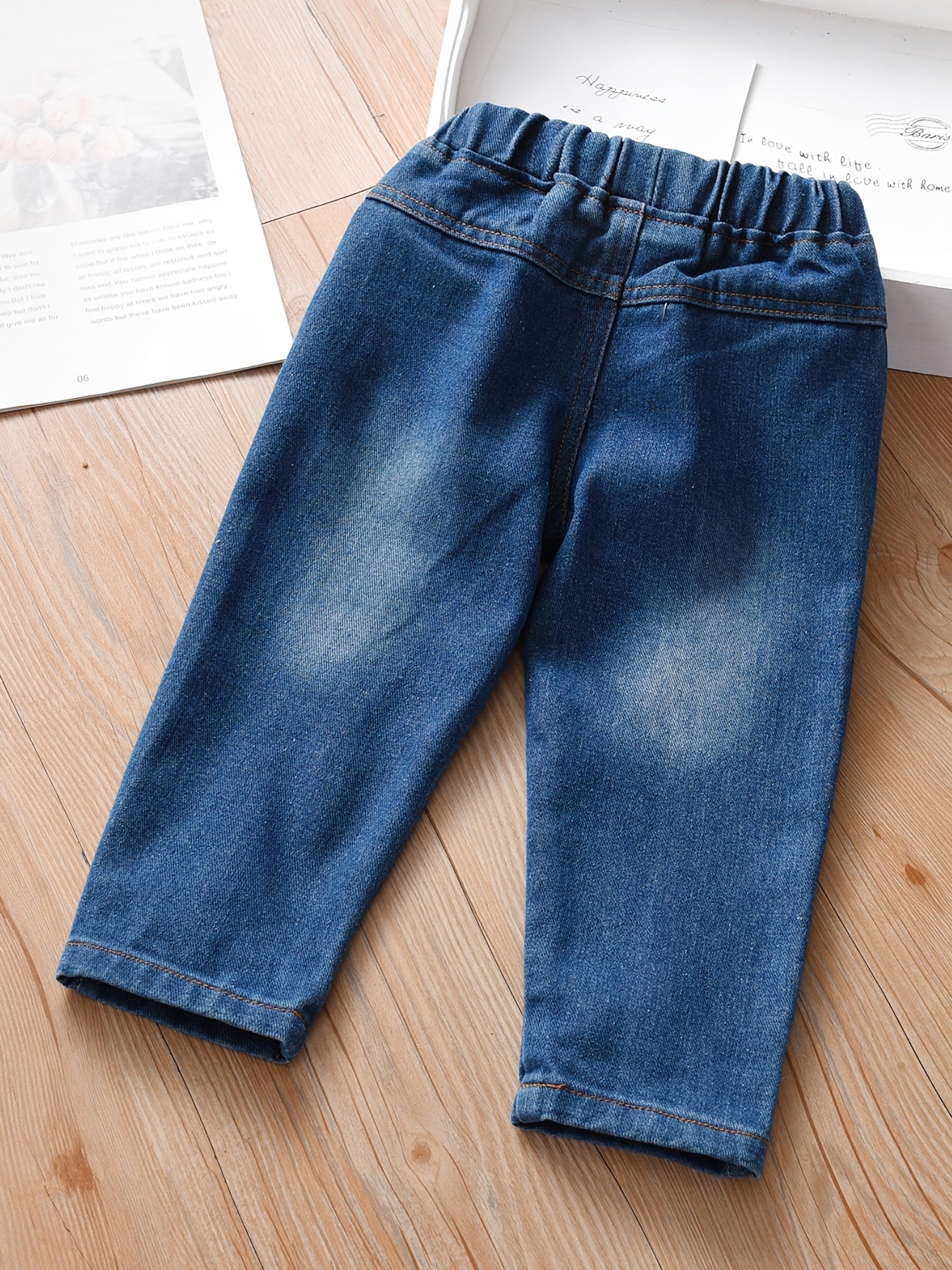 Toddler Girls Ripped Cropped Jeans Elastic Waist Denim Pants Capris