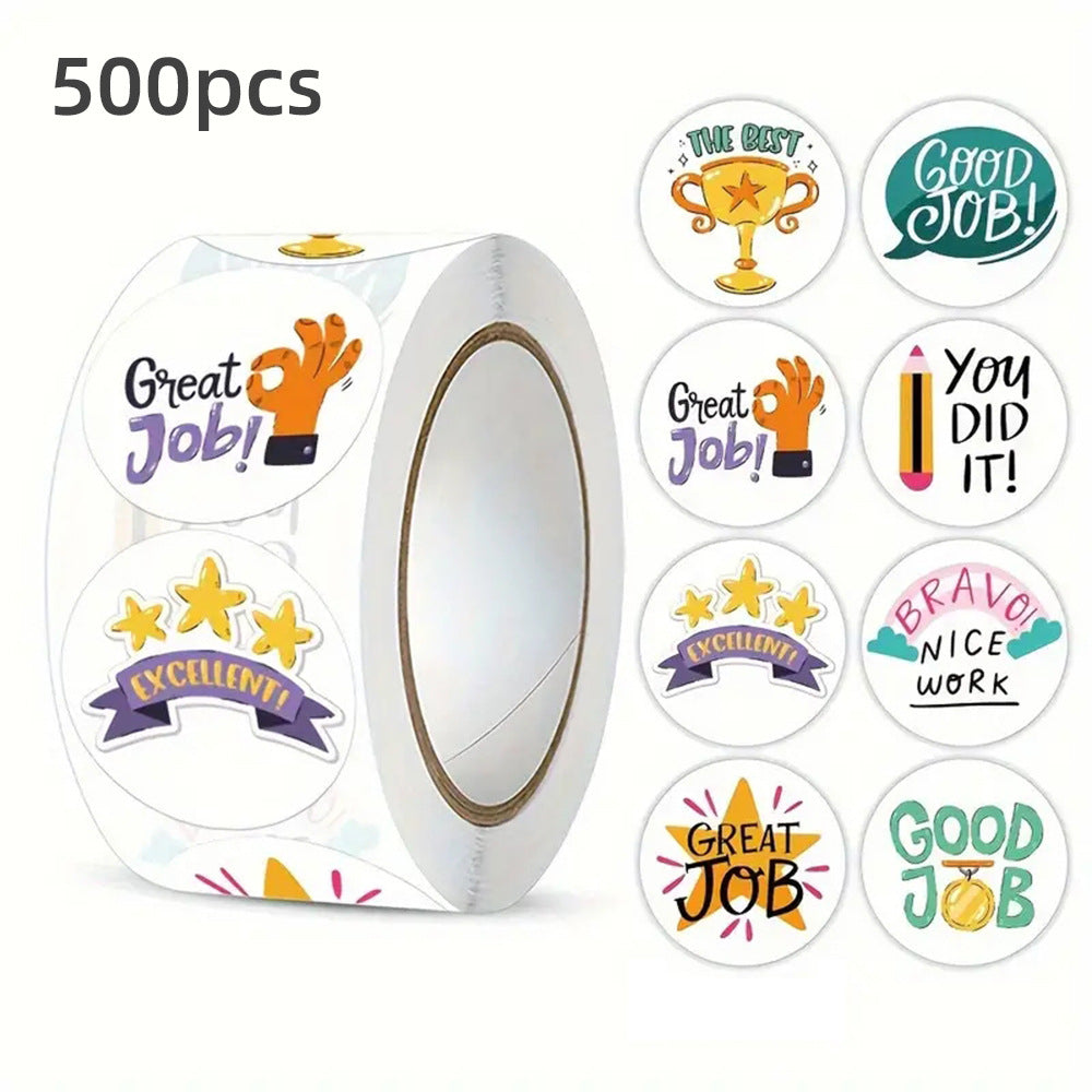 500pcs Motivational Reward Stickers Roll - Self Adhesive Labels