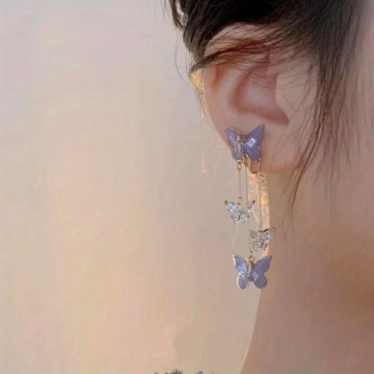 Purple Butterfly Tassel Drop Dangle Earrings For Women Girls