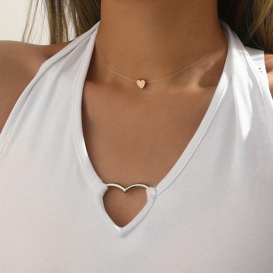 Heart Pendant Necklace with Transparent Fishing Line