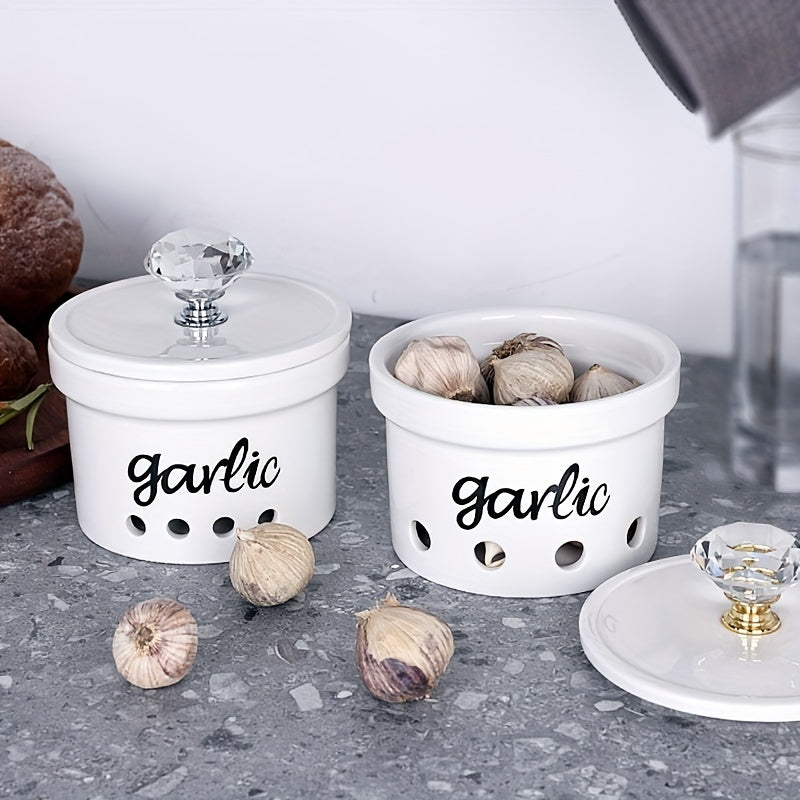 Ceramic Garlic Crisper With Lid 12.5 Oz - Garlic Saver Container