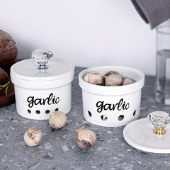 Ceramic Garlic Crisper With Lid 12.5 Oz - Garlic Saver Container