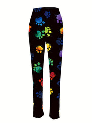 Dog Paw Print Skinny Leggings High Waist Stretchy Leggings
