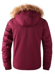 Men's Waterproof Padded Jacket With Faux Fur Hoodie Coat