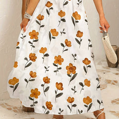  Floral Print Elastic Waist A-line Maxi Skirt