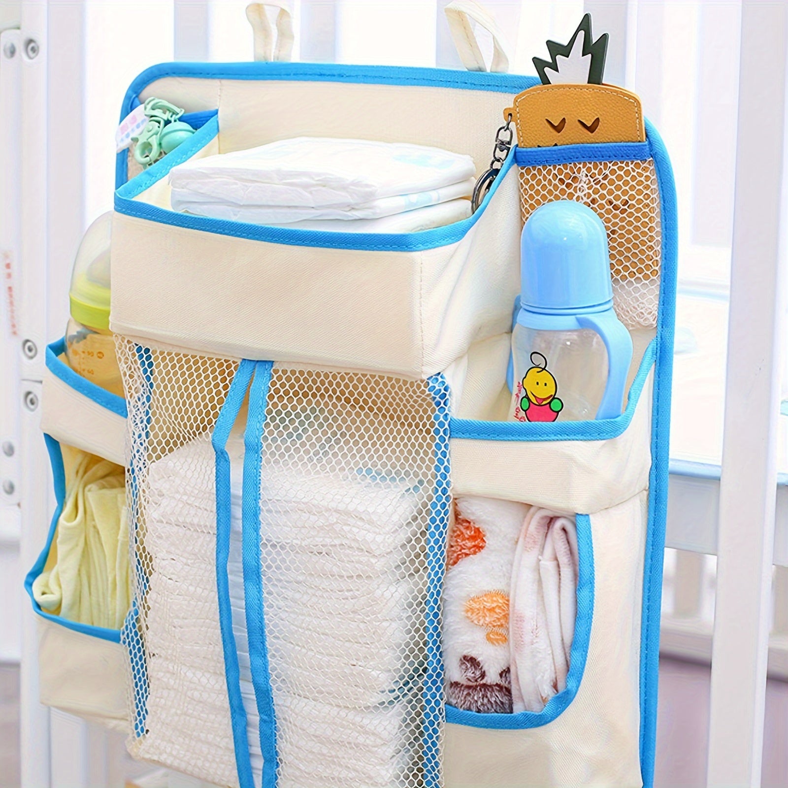 Detachable Crib Organizer Bedside Storage Bag Diaper Caddy Washable Polyester