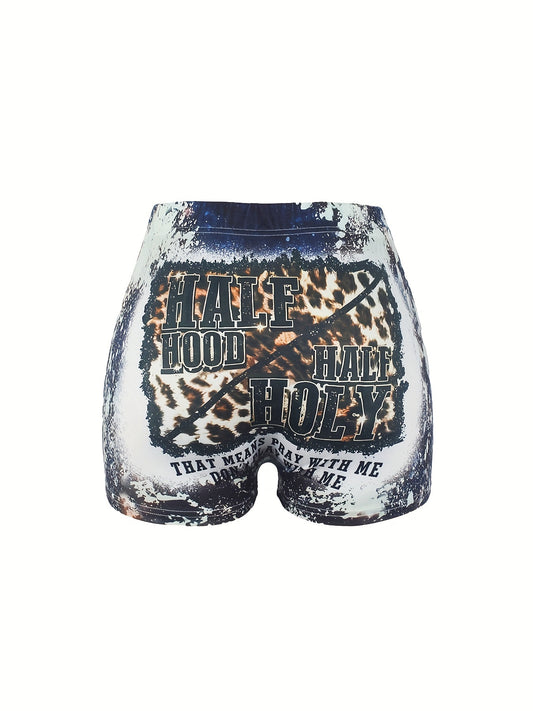 Letter Print Skinny Shorts for Women