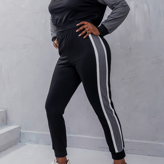  Colorblock Top & Sweatpants Sportswear Set Plus 2pcs Activewear Set
