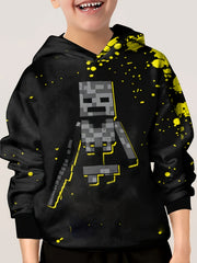 Pixel Robot Print Kid's Hoodie Unisex Pullover