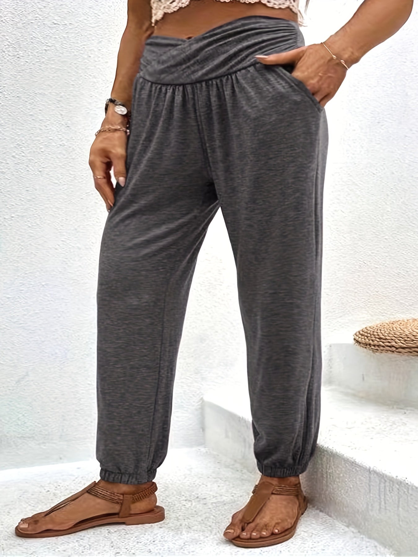 Women's Plus Tummy Control Jogger Trousers With Pockets