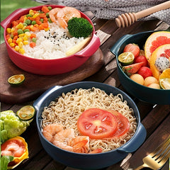 Double Ear Noodle Bowl Reusable Non Slip Food Container Microwave Heating Bowl