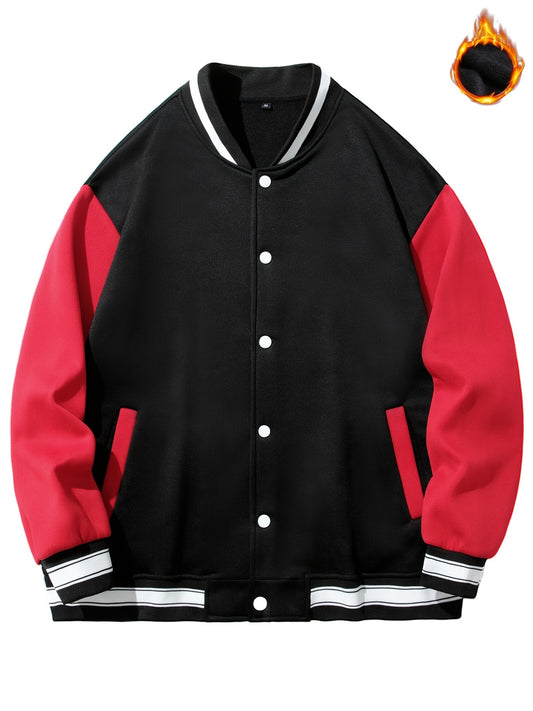 Varsity Jacket Men's Casual Button Up Jacket for Spring Fall