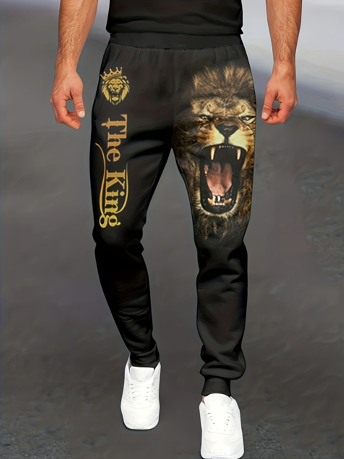 Men's 3D Lion Graphic Pants Casual Stretch Trousers For Outdoor