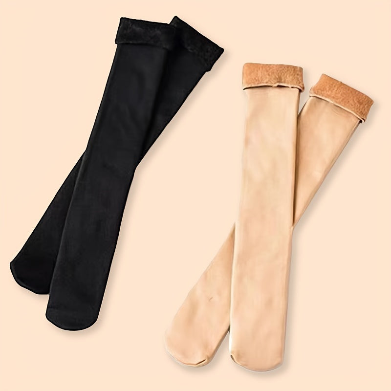 2 Pairs Plush Lined Over The Knee Socks
