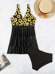  Sunflower Print Swimsuit Set Women's 2 Piece