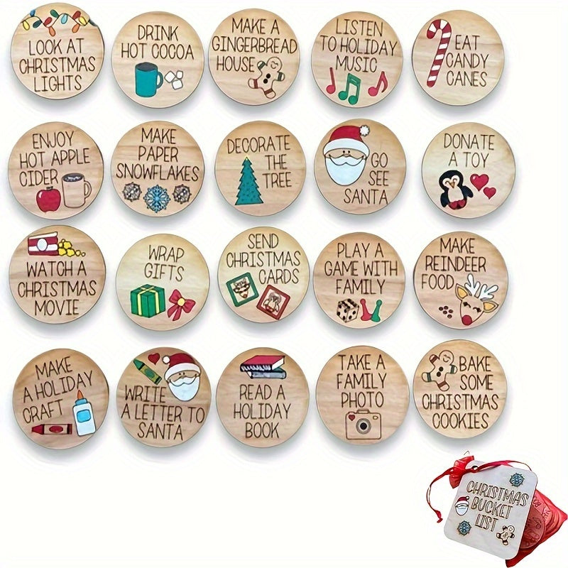 Christmas Countdown Tokens Set Advent Calendar Coins Wooden Calendar