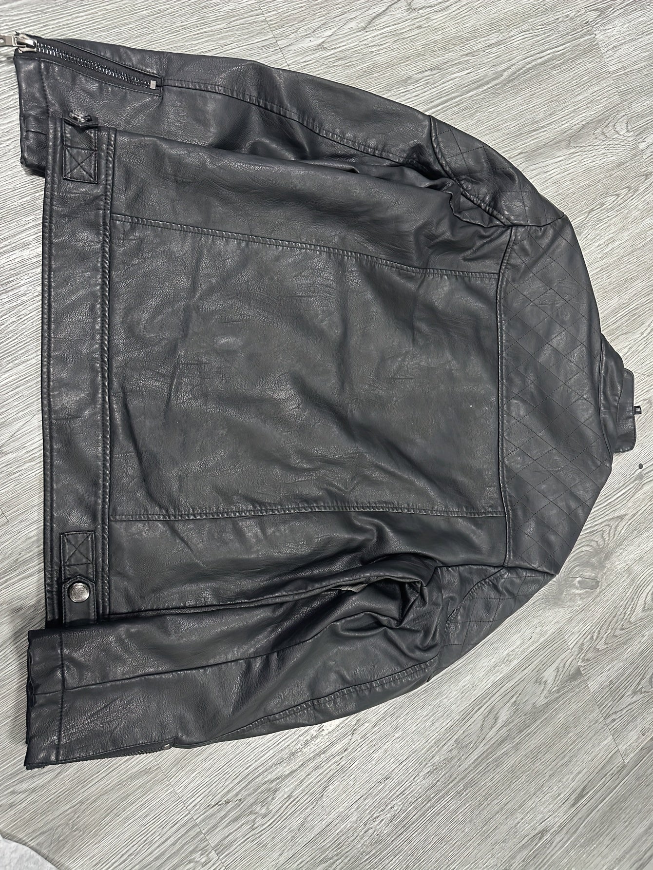 PU Biker Jacket Men's Casual Zipper Pockets Stand Collar Faux Leather Jacket