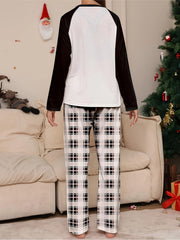  Christmas Pajamas Set Women's Elk & Slogan Tee & Plaid Pants Two Piece