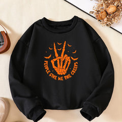 Halloween Funny Skeleton Hand Print Boys Sweatshirt Long Sleeve Crew Neck Tops