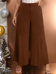  Solid Textured High Rise Wide Leg Trousers